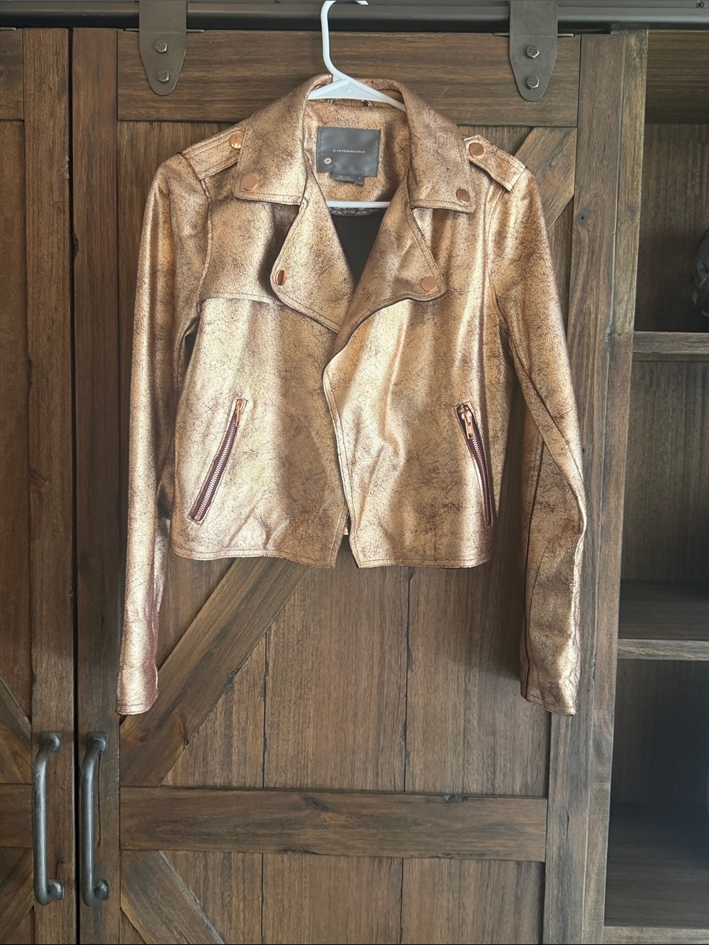 Anthropologie Metallic Bronze Moto Jacket